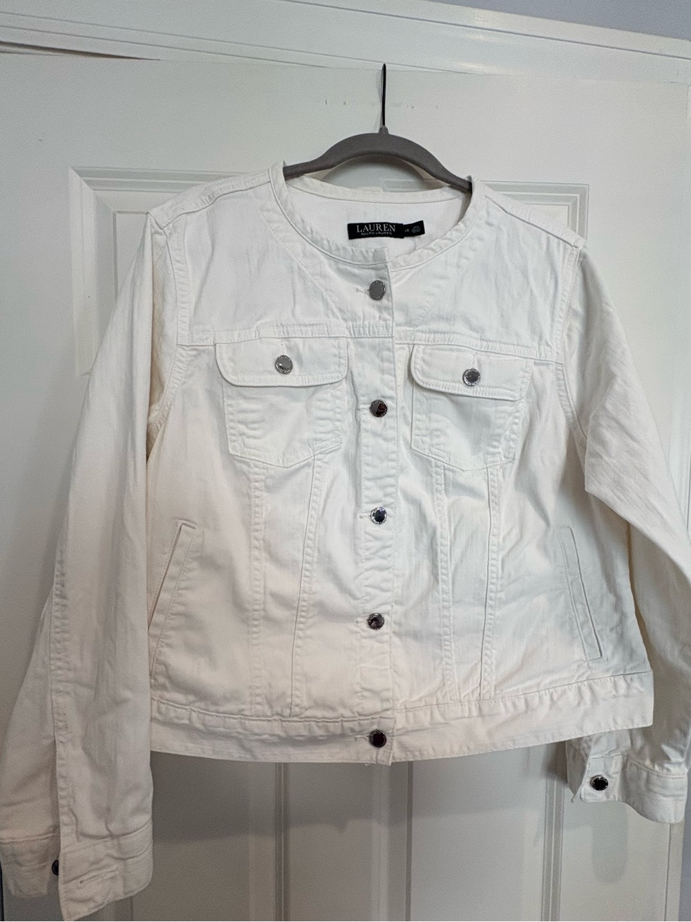 Lauren Ralph Lauren White Denim Jacket – Collarless Cropped Style – Size 1X